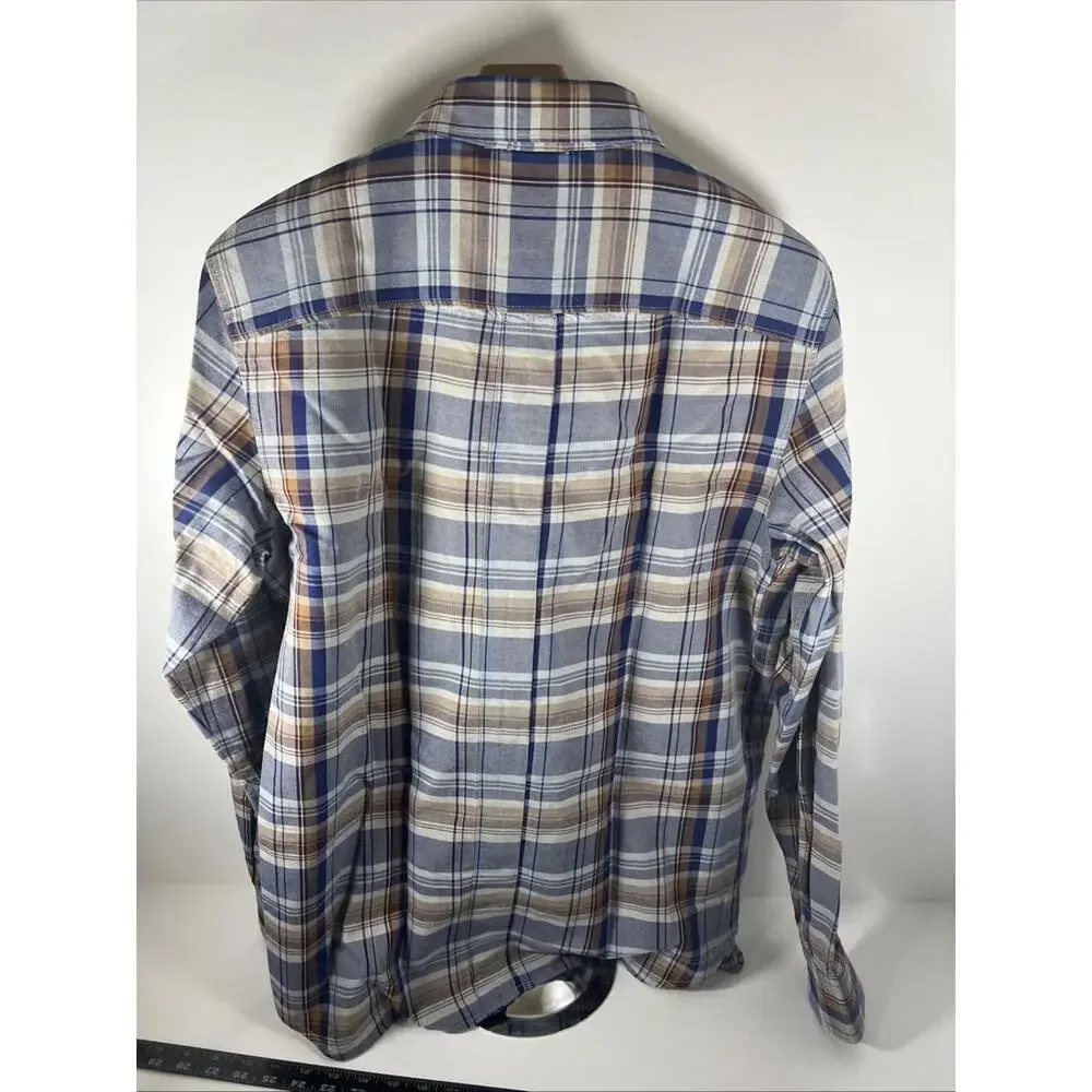 The North Face Blue & Tan Plaid Button Down w/ Pocket Mens Medium Organic Cotton
